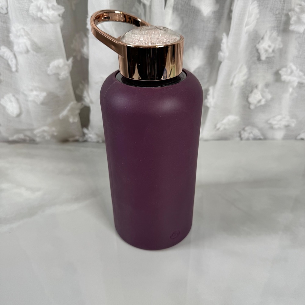 Apana 32 oz Glass Water Bottle Purple Silicone Cover Crystal Top with Handle